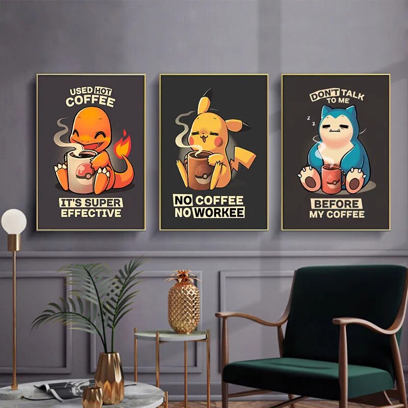 Pokemon StylePOKEMON coffee newest Poster Artwork Wall Print Painting Decoration