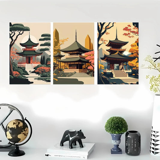 Poster on Canvas TEMPLE 3 Pieces - Travel to Asia